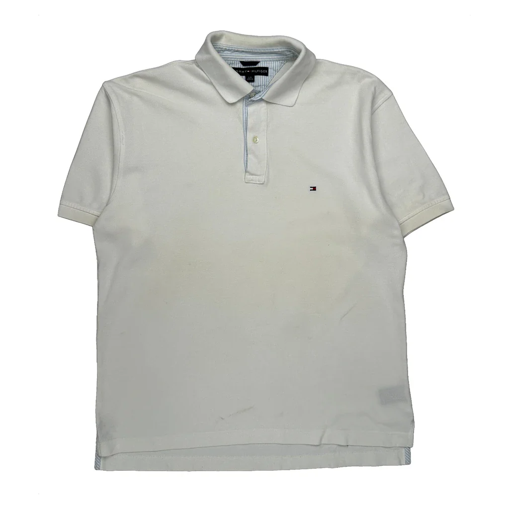 Tommy Hilfiger Polo Shirt - Large White Cotton