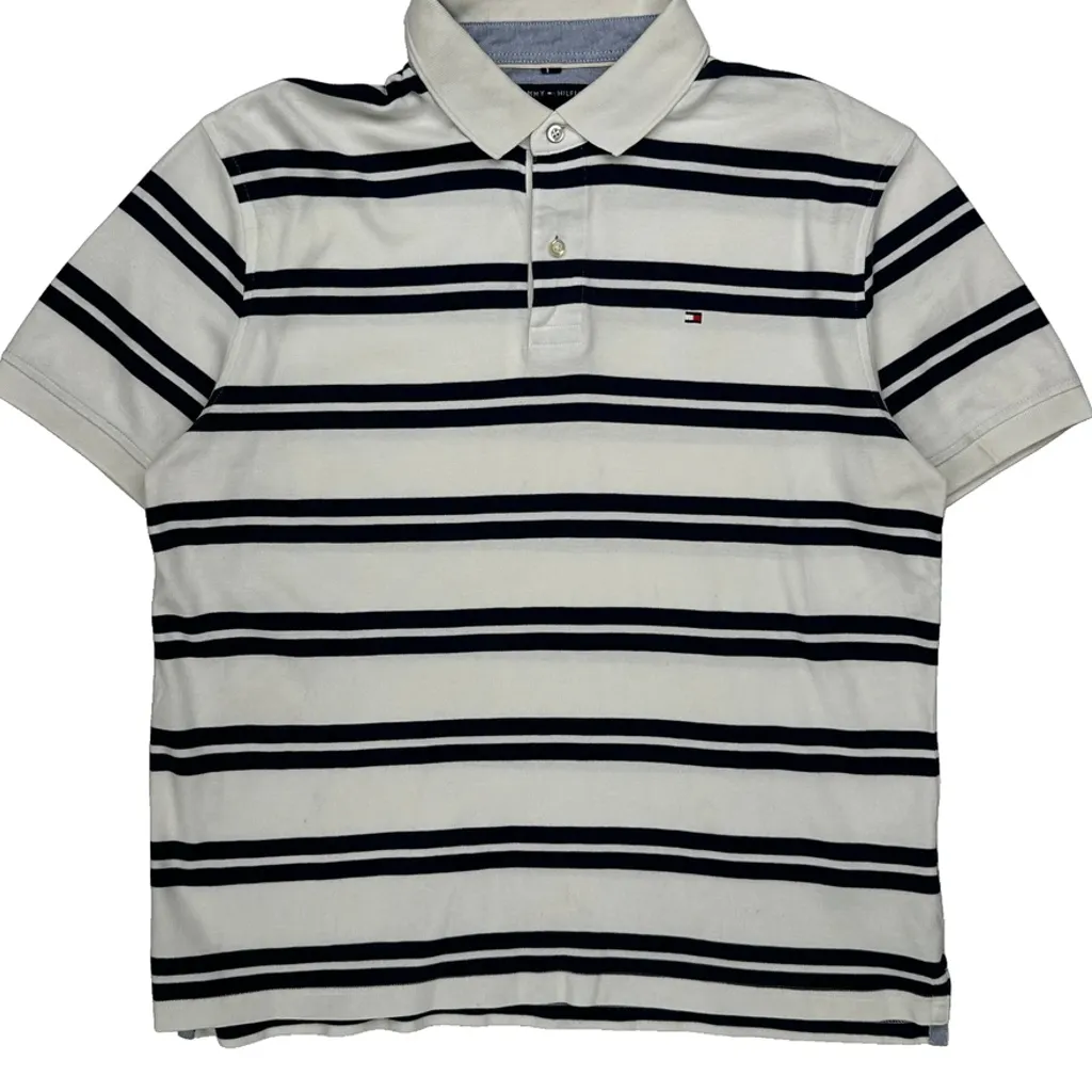 Tommy Hilfiger Striped Polo Shirt - Large White Cotton - Image 4