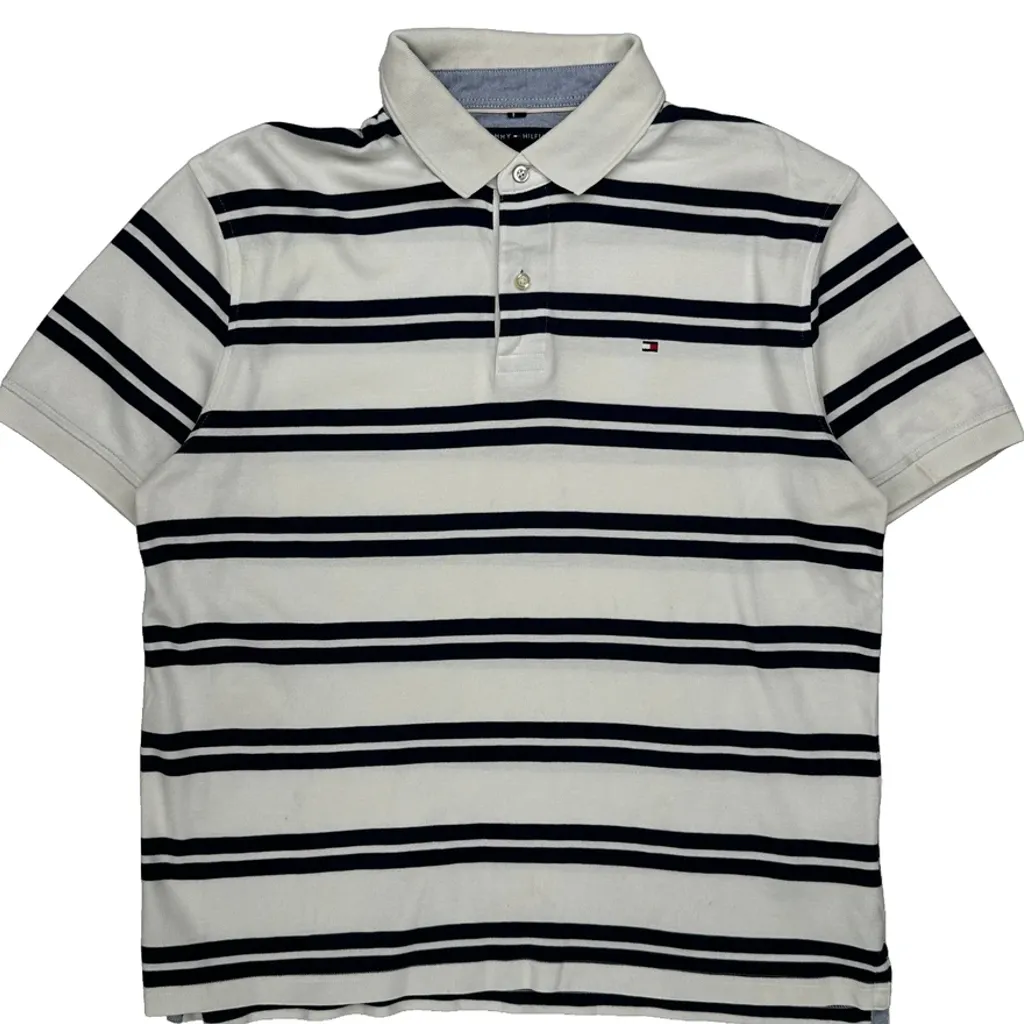 Tommy Hilfiger Striped Polo Shirt - Large White Cotton - Image 5