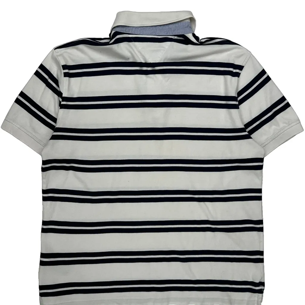 Tommy Hilfiger Striped Polo Shirt - Large White Cotton - Image 7