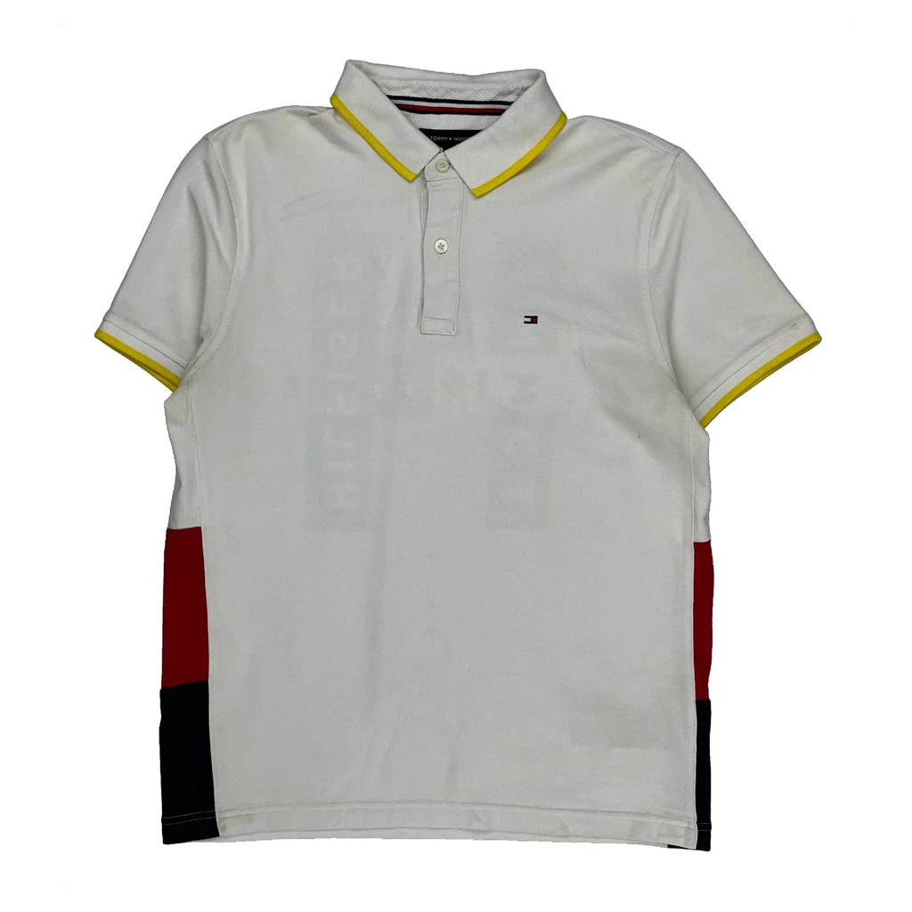 Tommy Hilfiger Spellout Polo Shirt - Medium White Cotton