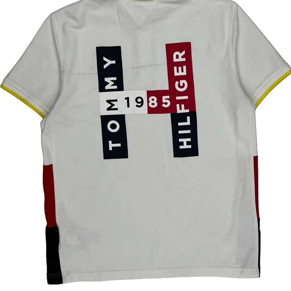 Tommy Hilfiger Spellout Polo Shirt - Medium White Cotton - Image 6