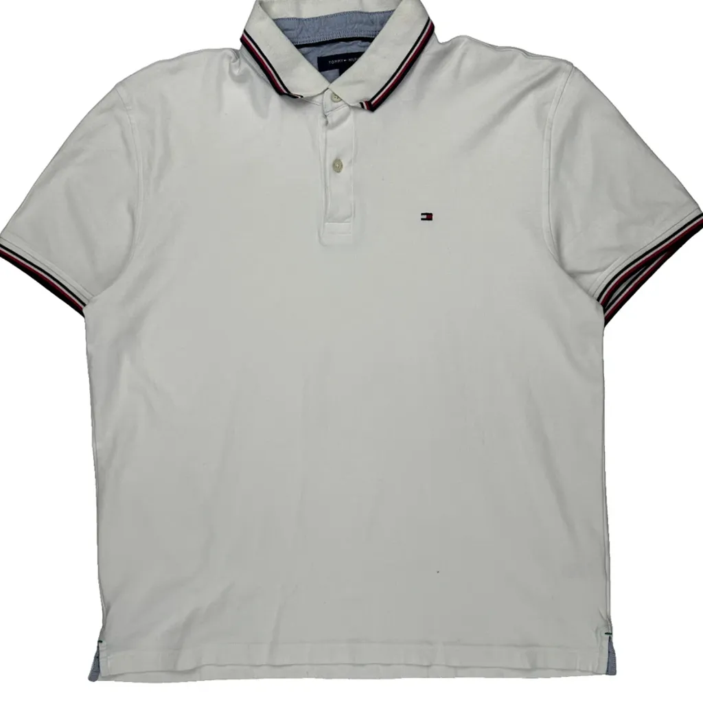Tommy Hilfiger Striped Polo Shirt - XL White Cotton - Image 5