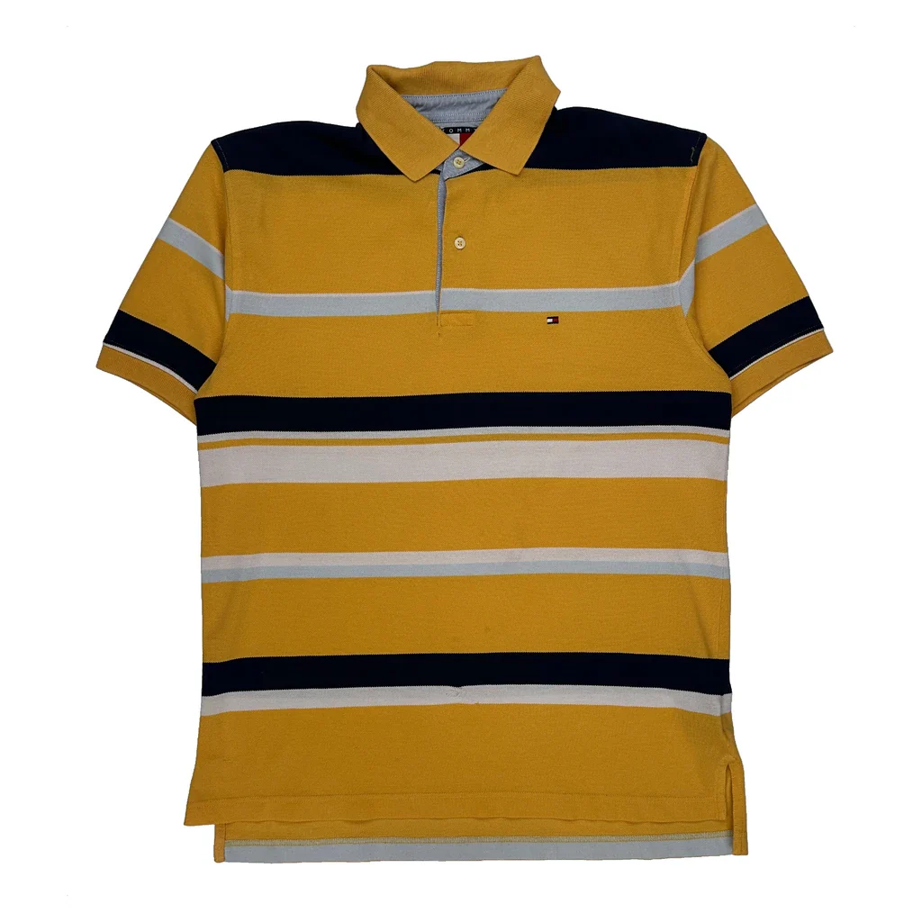 Tommy Hilfiger Striped Polo Shirt - Medium Yellow Cotton