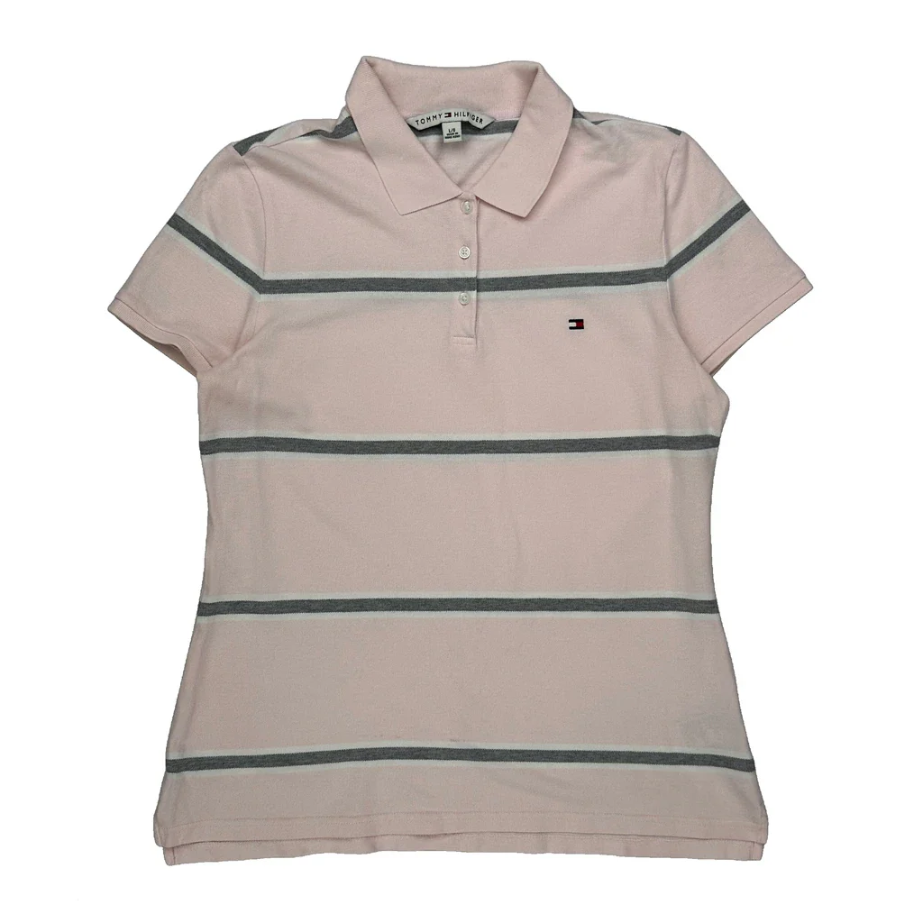 Tommy Hilfiger Striped Polo Shirt - Large Pink Cotton