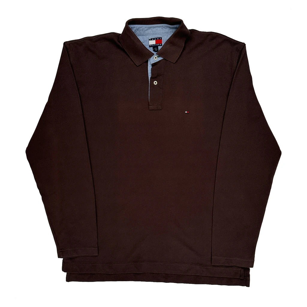 Tommy Hilfiger Rugby Shirt - Large Brown Cotton