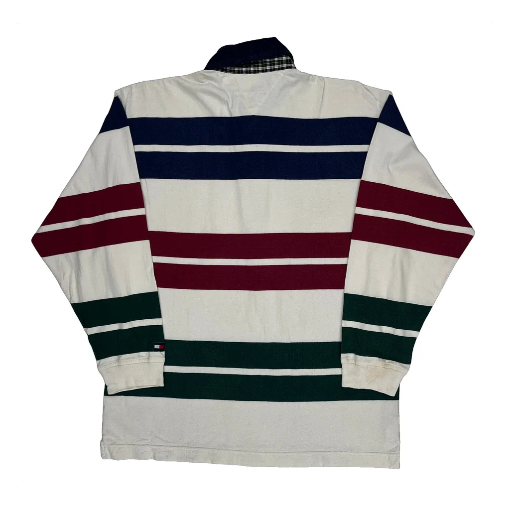 Tommy Hilfiger Striped Rugby Shirt - Medium Cream Cotton - Image 2