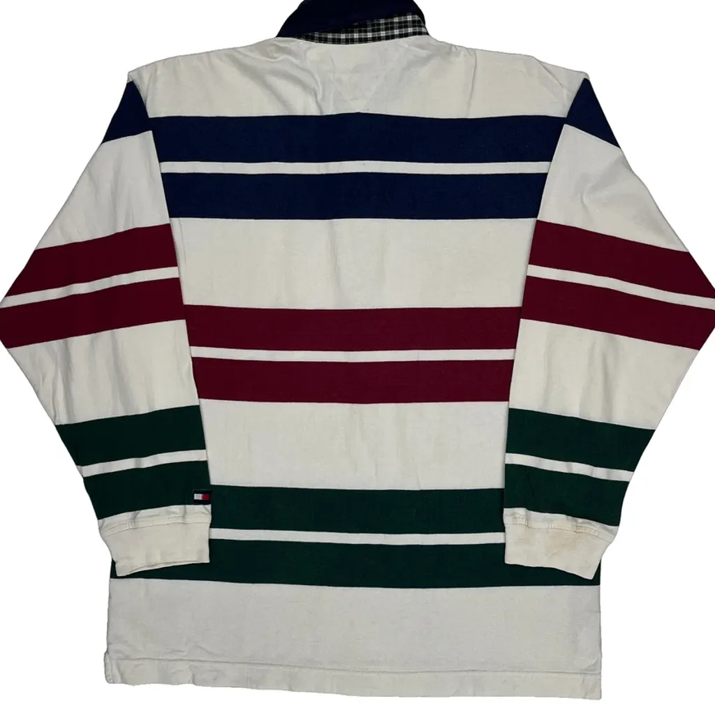 Tommy Hilfiger Striped Rugby Shirt - Medium Cream Cotton - Image 6