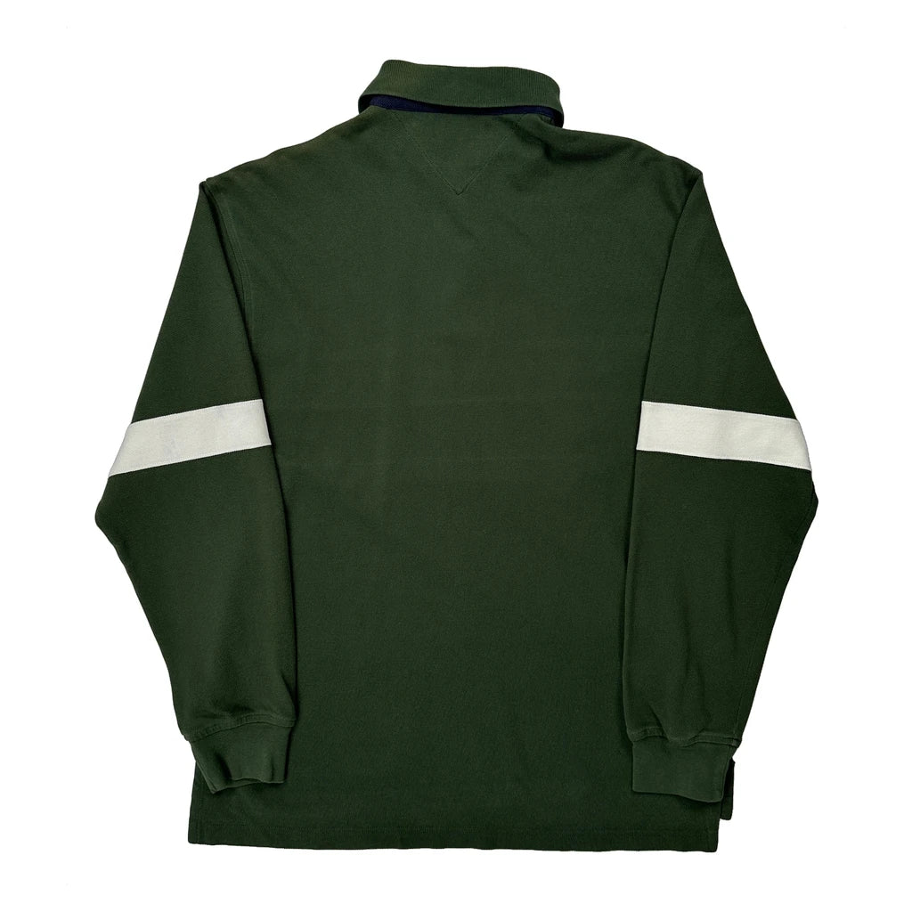 Tommy Hilfiger Spellout Rugby Shirt - Large Green Cotton - Image 2