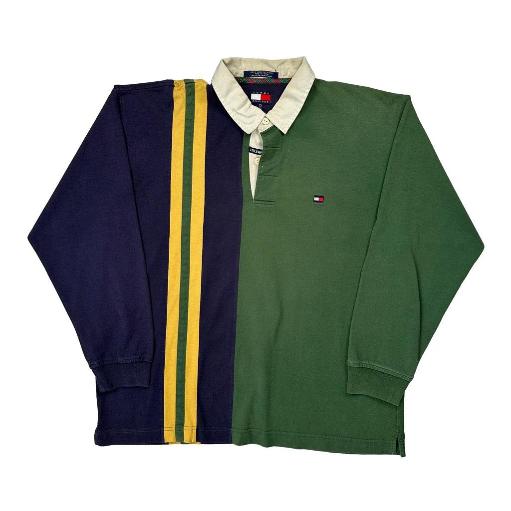 Tommy Hilfiger Striped Rugby Shirt - 2XL Green Cotton