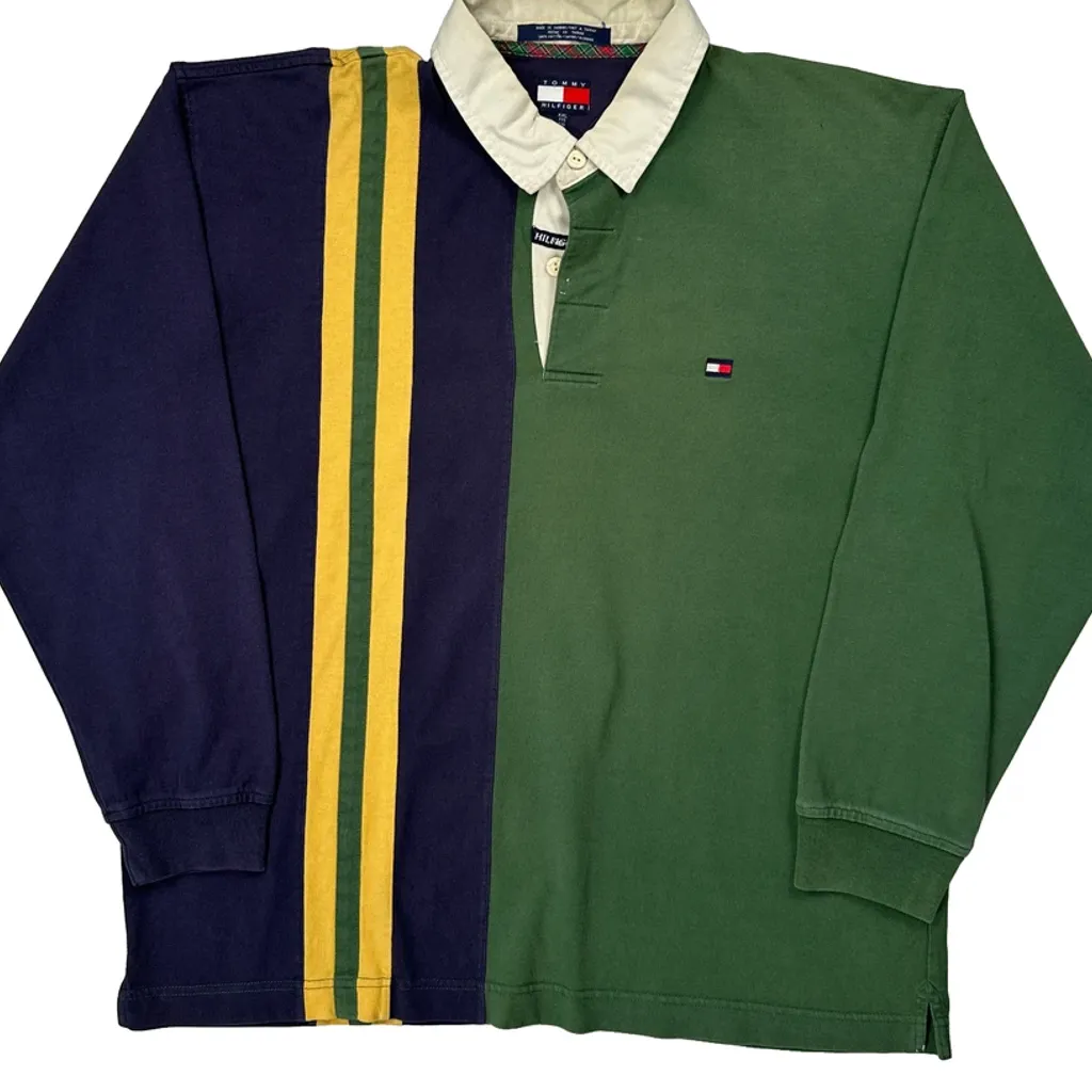 Tommy Hilfiger Striped Rugby Shirt - 2XL Green Cotton - Image 5