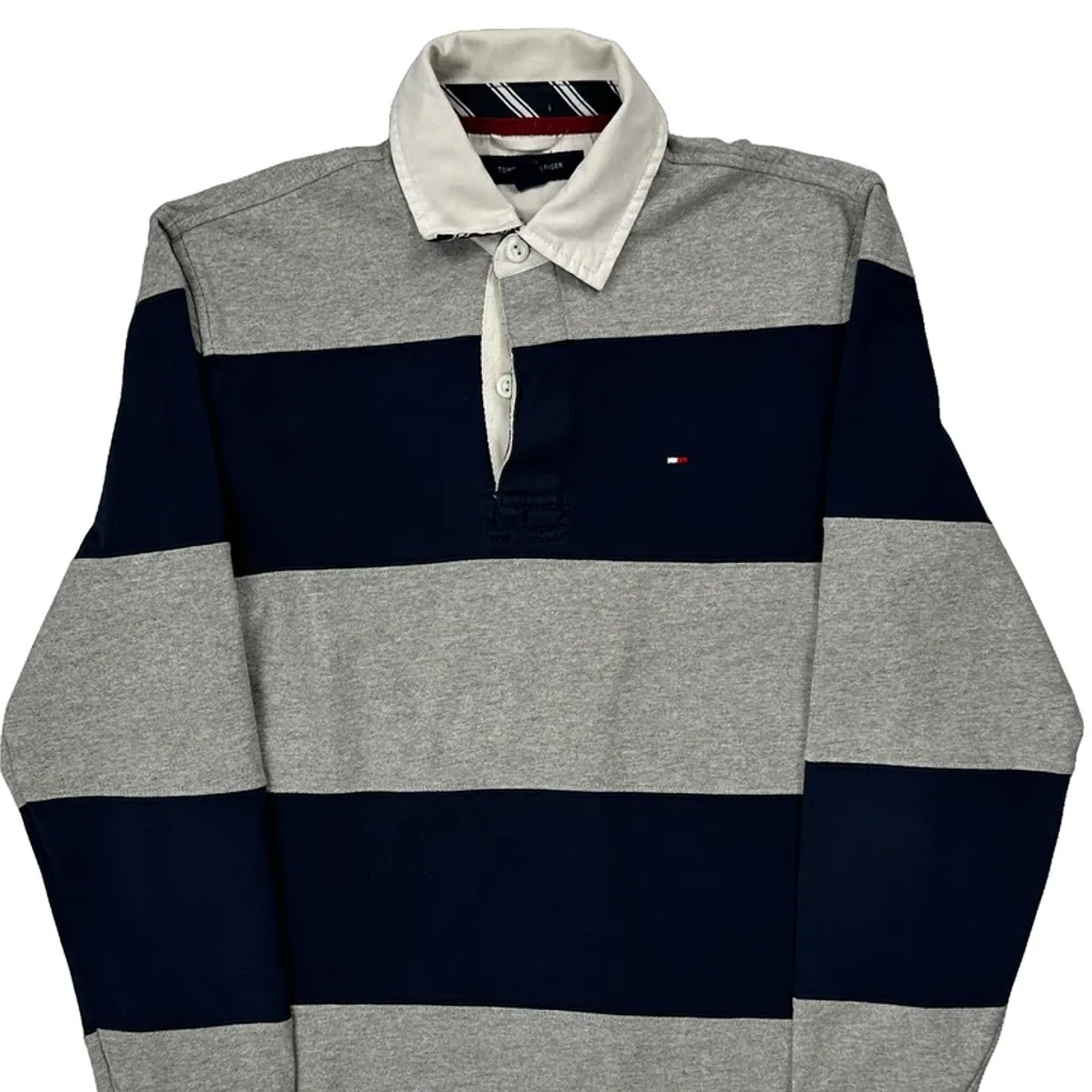 Tommy Hilfiger Striped Rugby Shirt - Small Grey Cotton - Image 4
