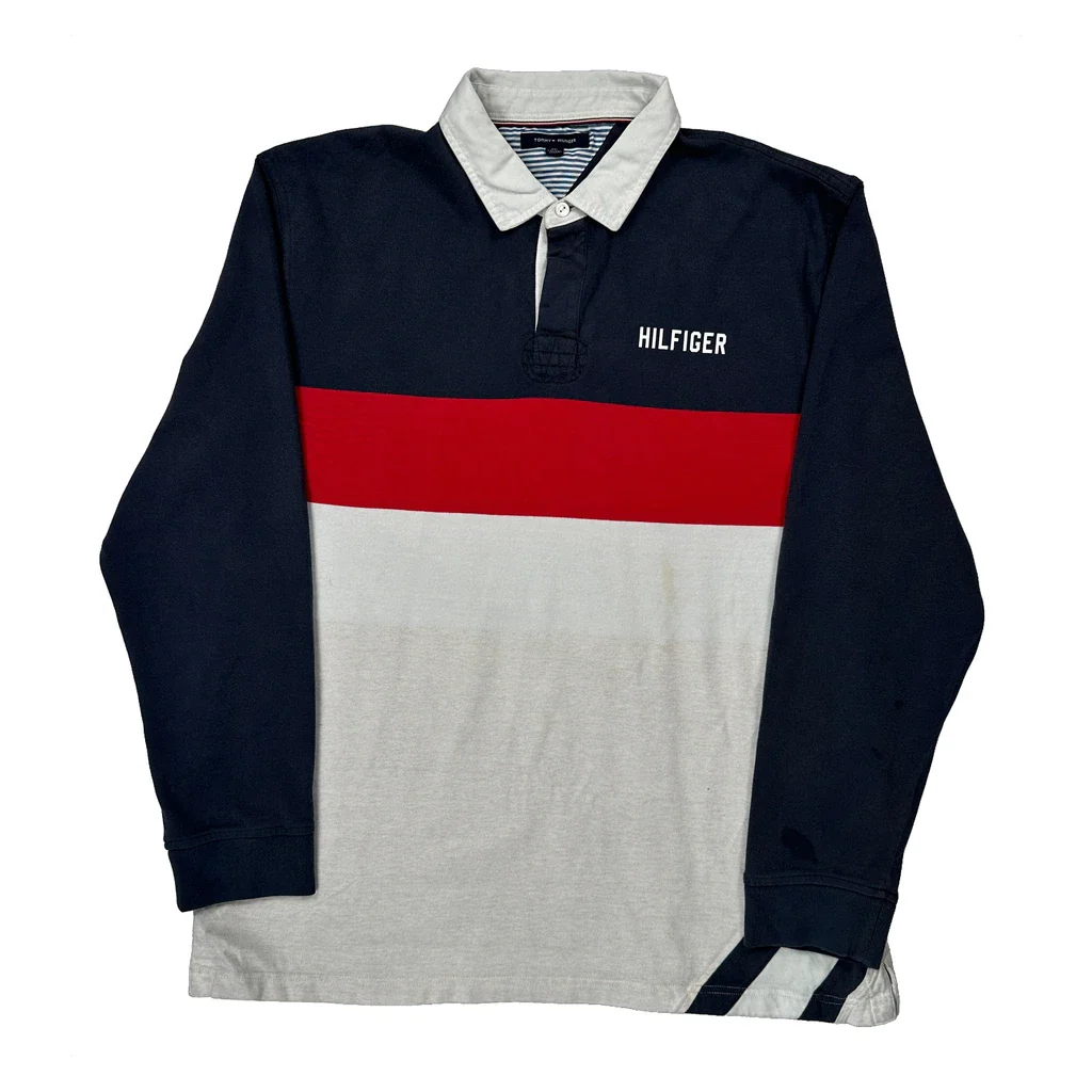 Tommy Hilfiger Striped Rugby Shirt - 2XL Navy Cotton