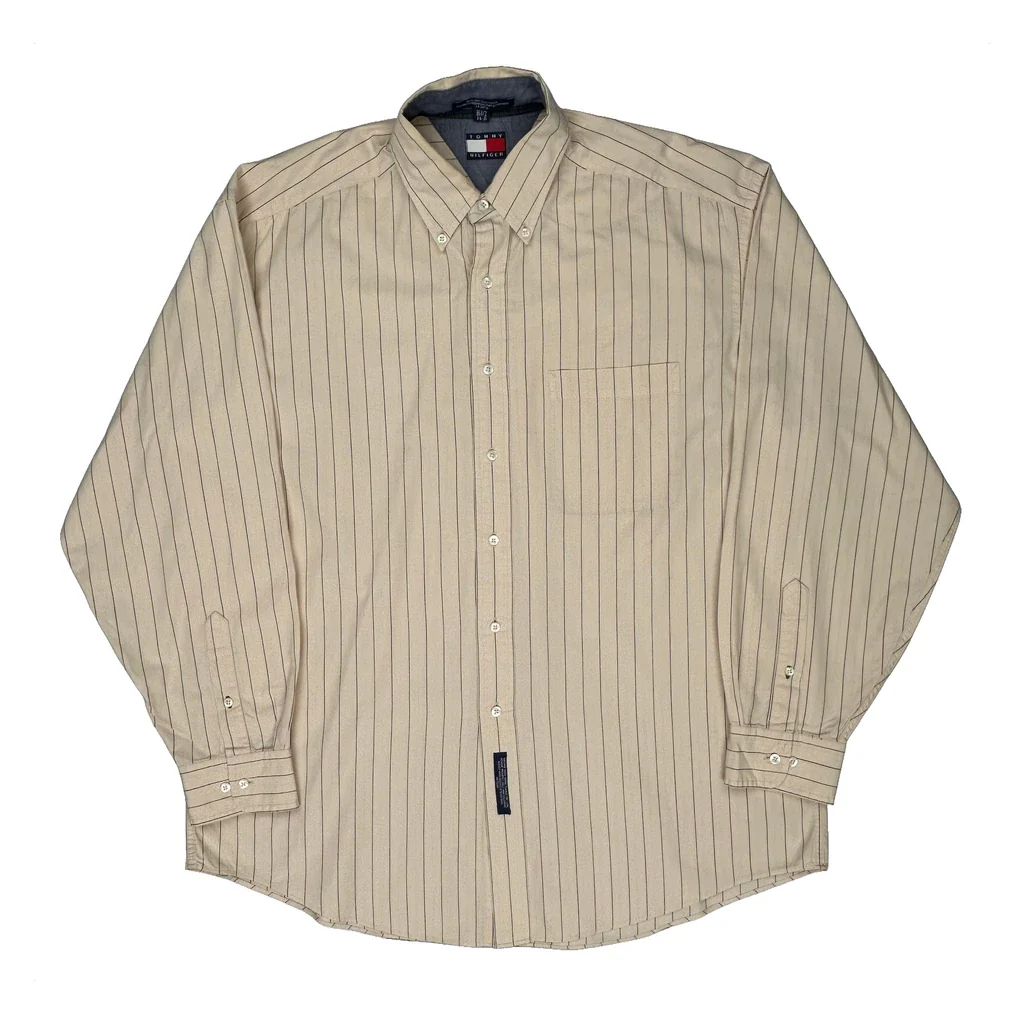 Tommy Hilfiger Striped Shirt - Large Beige Cotton