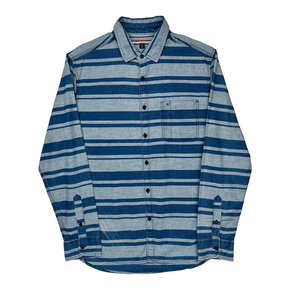 Tommy Hilfiger Striped Shirt - Large Blue Cotton