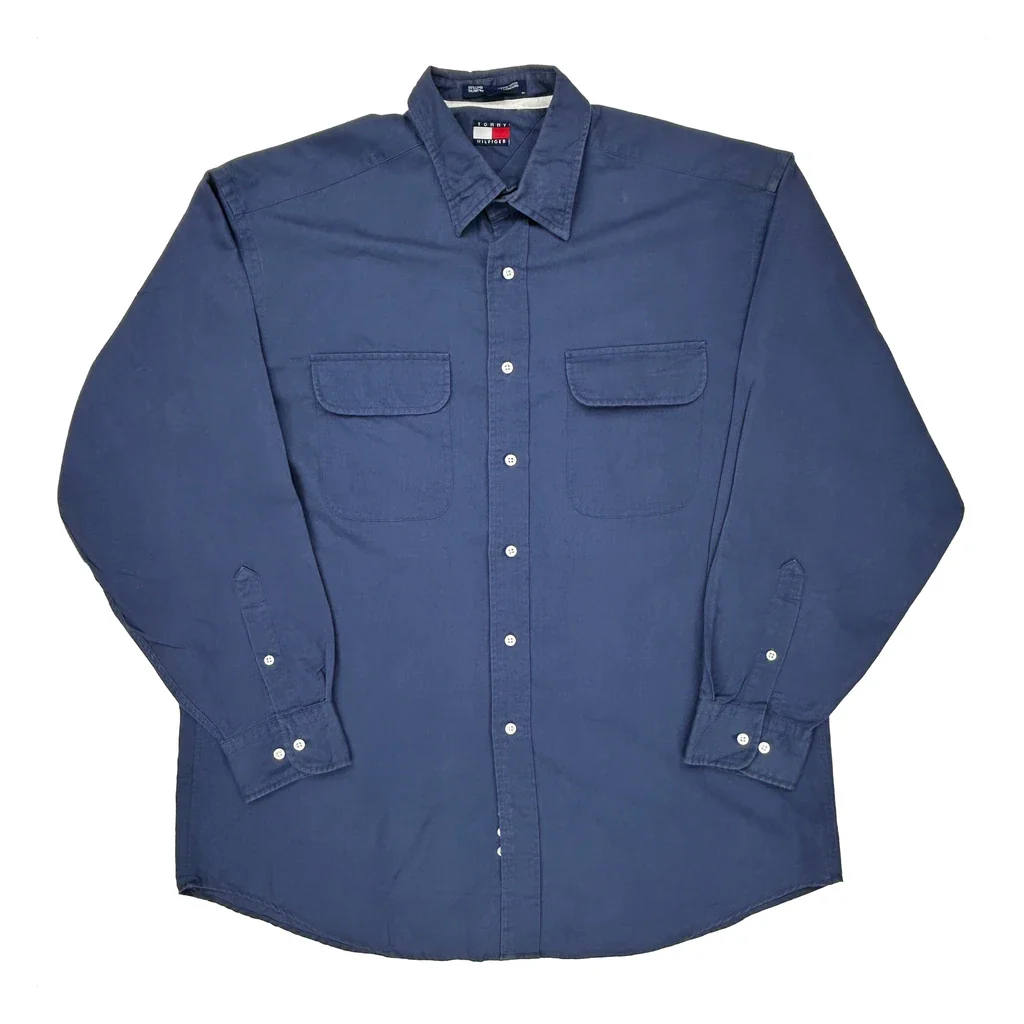 Tommy Hilfiger Shirt - Large Blue Linen Blend
