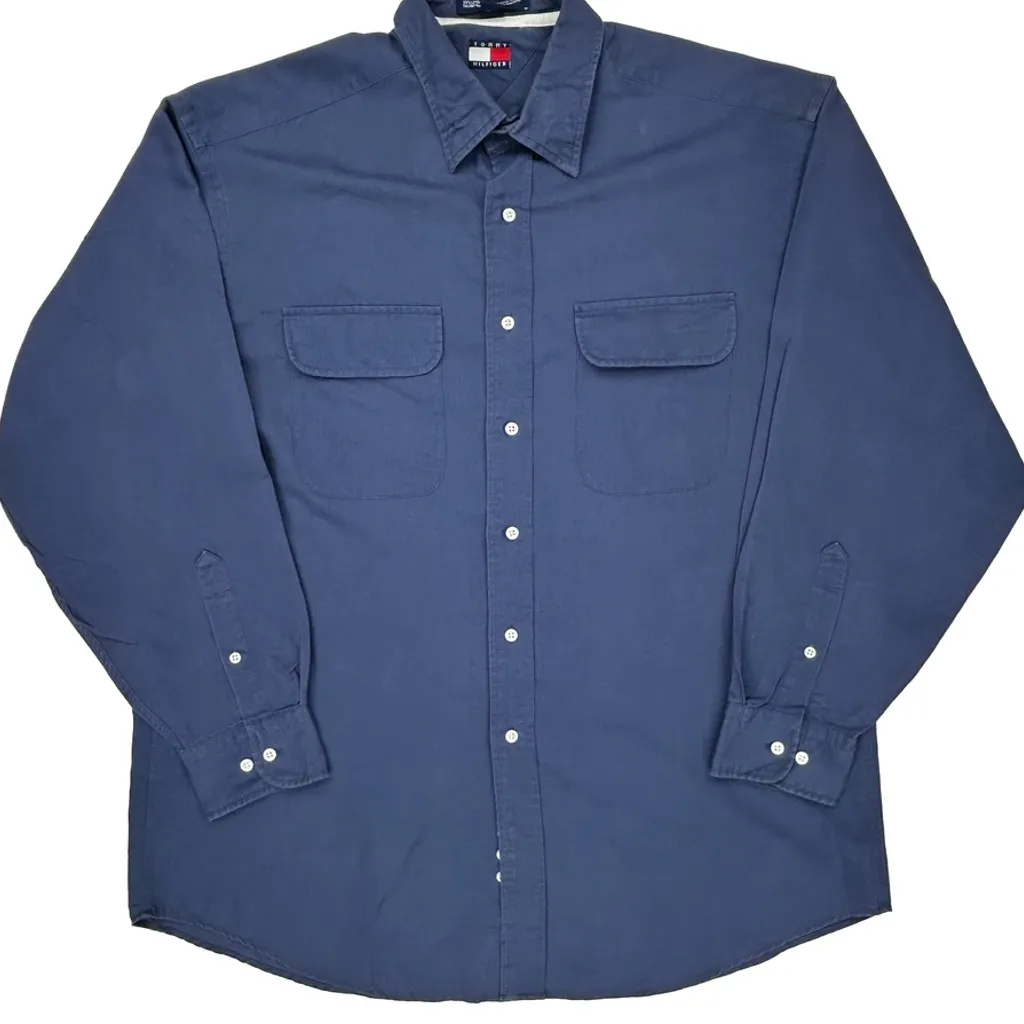 Tommy Hilfiger Shirt - Large Blue Linen Blend - Image 4