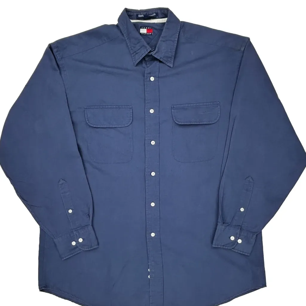 Tommy Hilfiger Shirt - Large Blue Linen Blend - Image 5