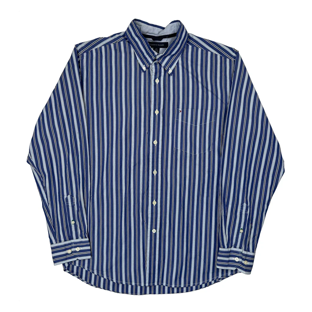 Tommy Hilfiger Striped Shirt - Large Blue Cotton