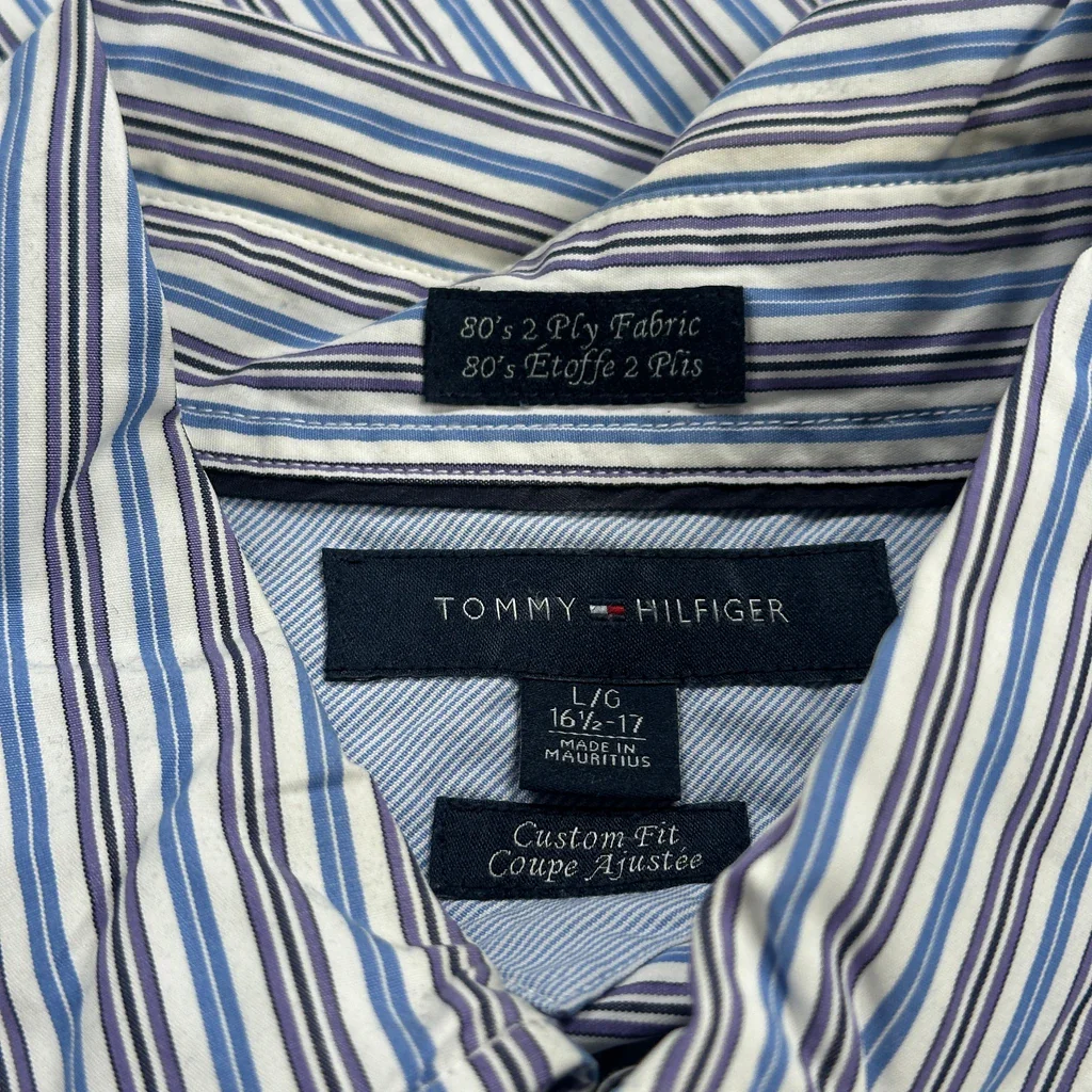 Tommy Hilfiger Striped Shirt - Large Blue Cotton - Image 3