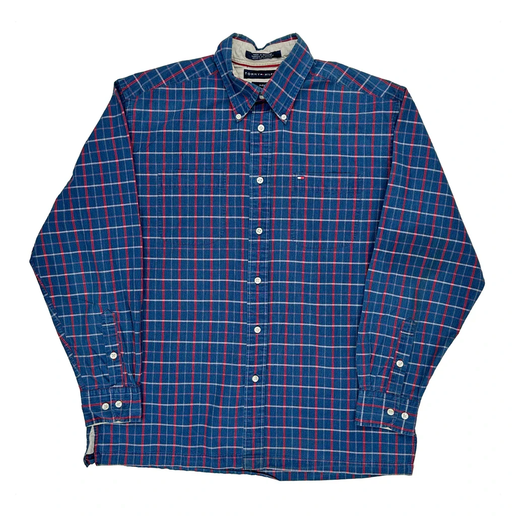 Tommy Hilfiger Checked Shirt - Medium Blue Cotton