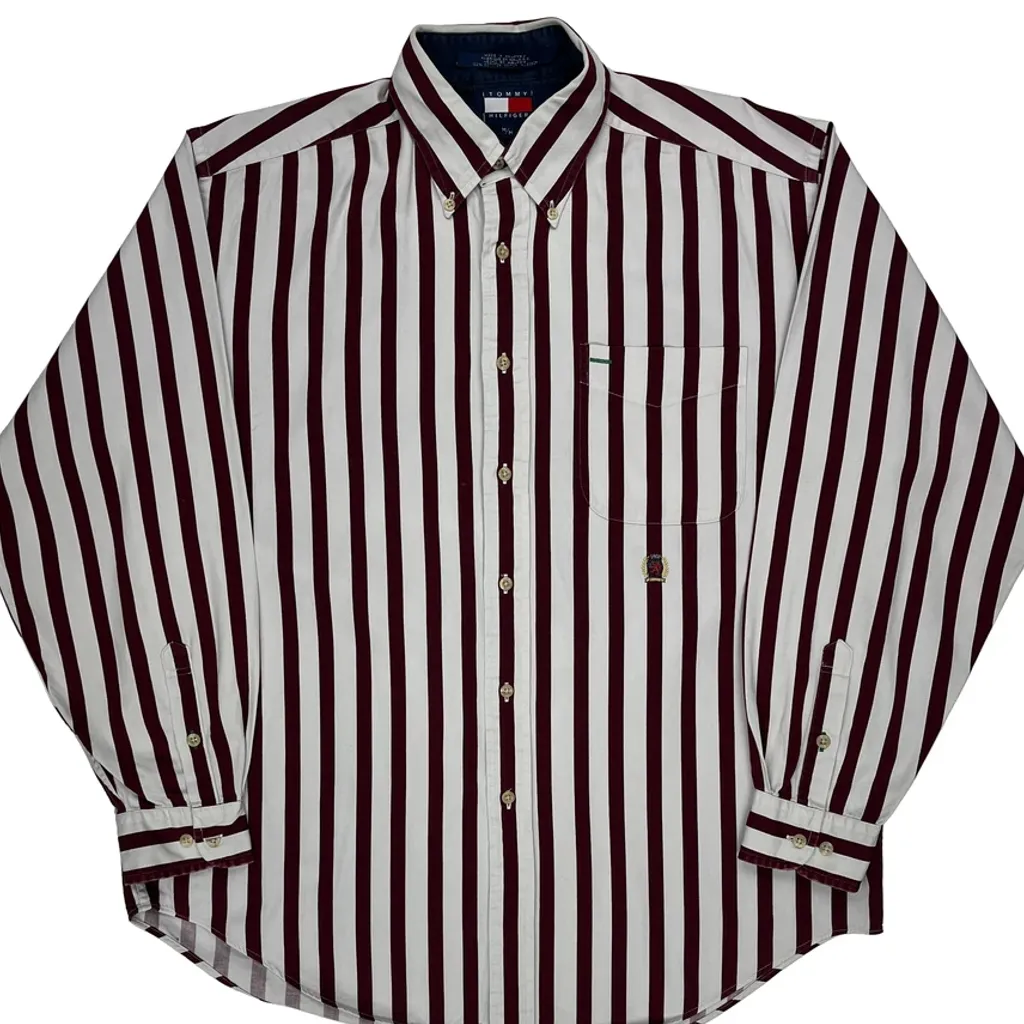 Tommy Hilfiger Striped Shirt - Medium Burgundy Cotton - Image 4