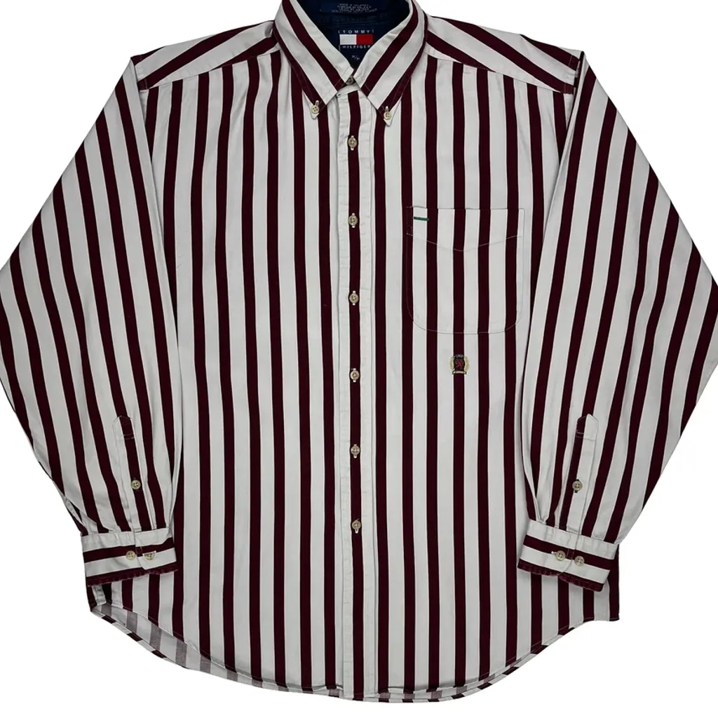 Tommy Hilfiger Striped Shirt - Medium Burgundy Cotton - Image 5