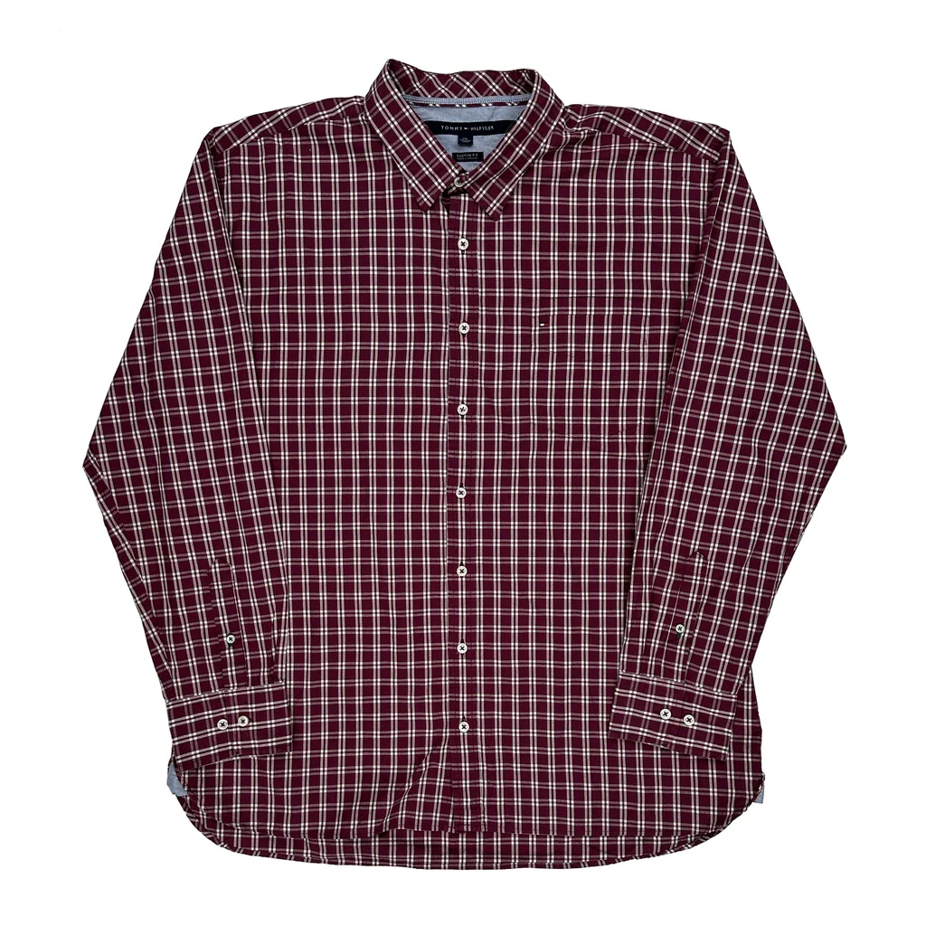 Tommy Hilfiger Checked Shirt - 2XL Burgundy Cotton