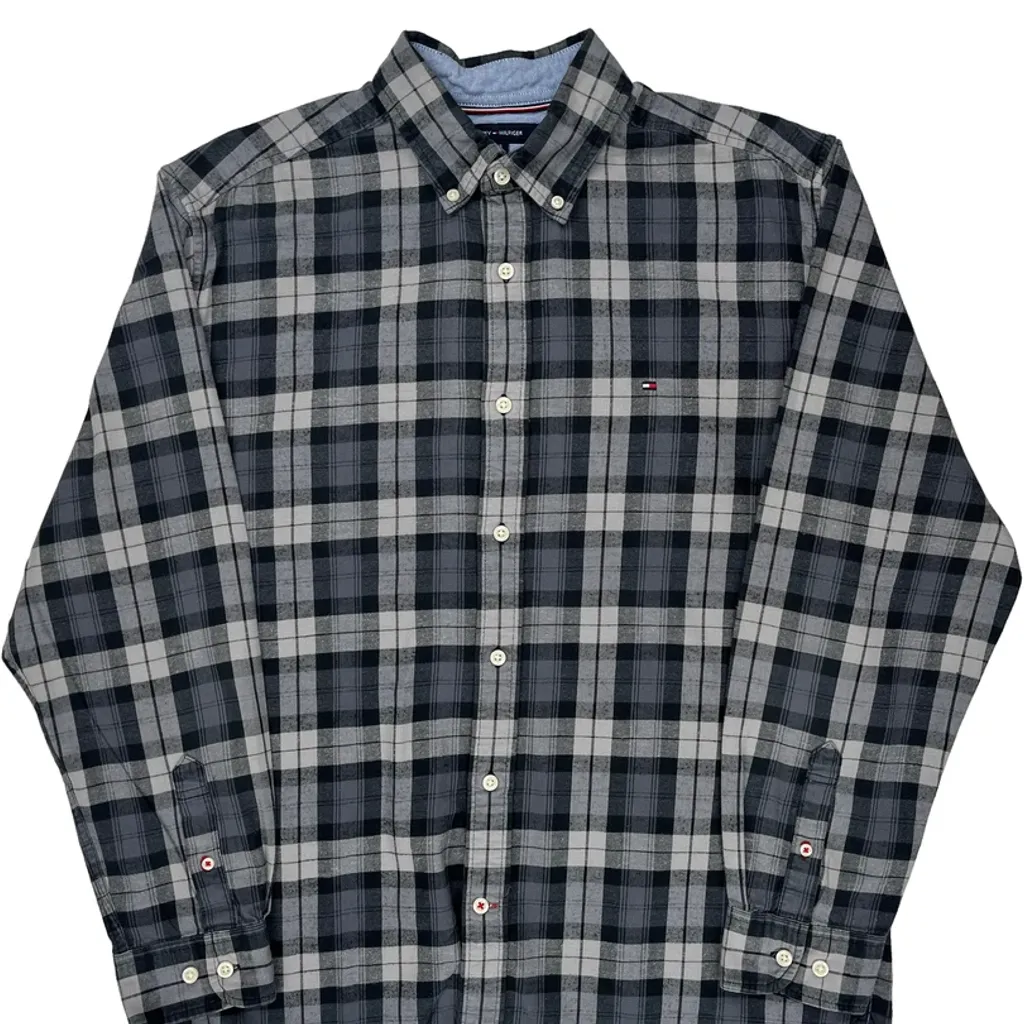 Tommy Hilfiger Checked Shirt - Large Gray Cotton - Image 5