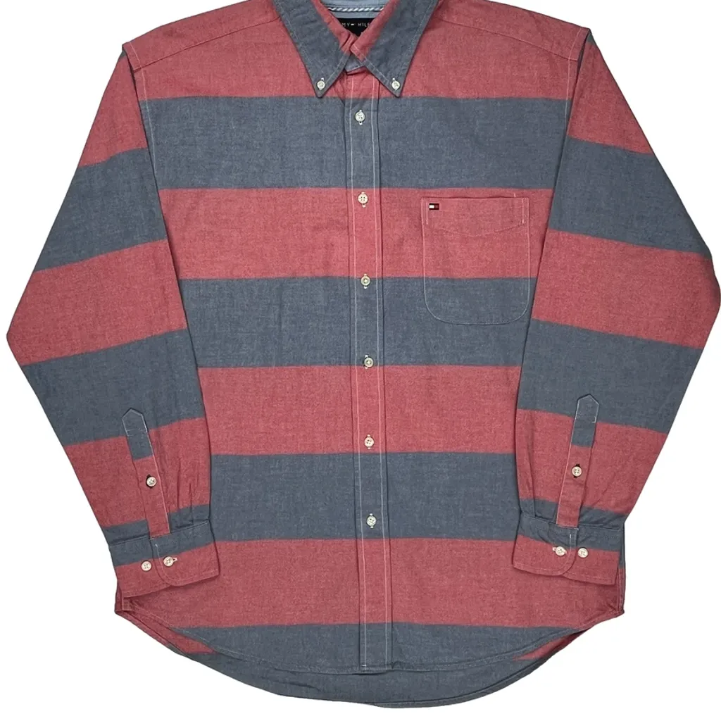 Tommy Hilfiger Striped Shirt - Large Gray Cotton - Image 5