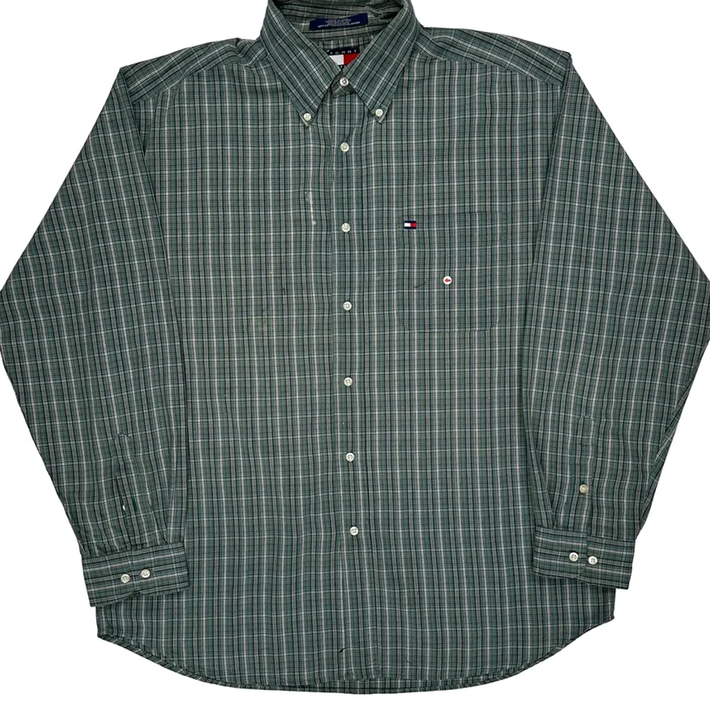 Tommy Hilfiger Checked Shirt - Large Green Cotton - Image 5