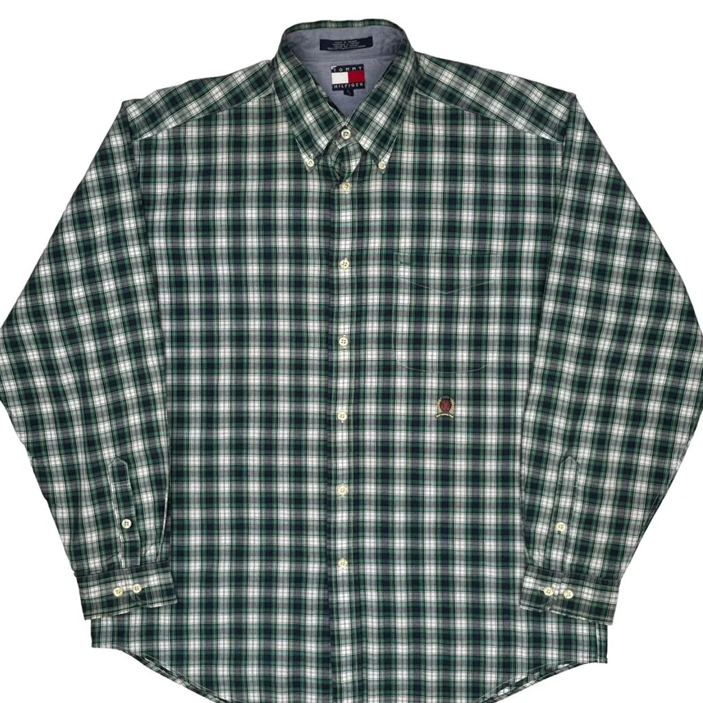 Tommy Hilfiger Checked Shirt - Large Green Cotton - Image 4