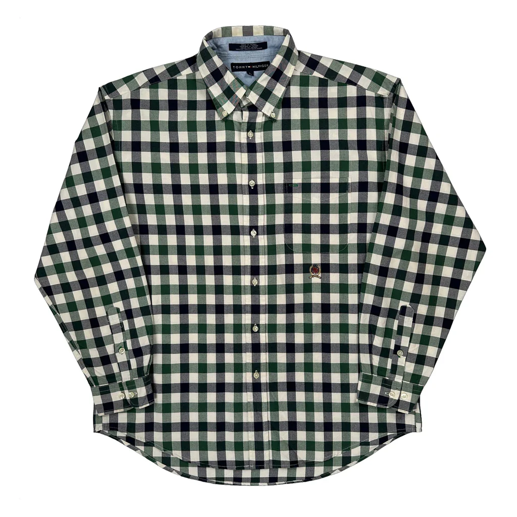 Tommy Hilfiger Checked Shirt - Large Green Cotton