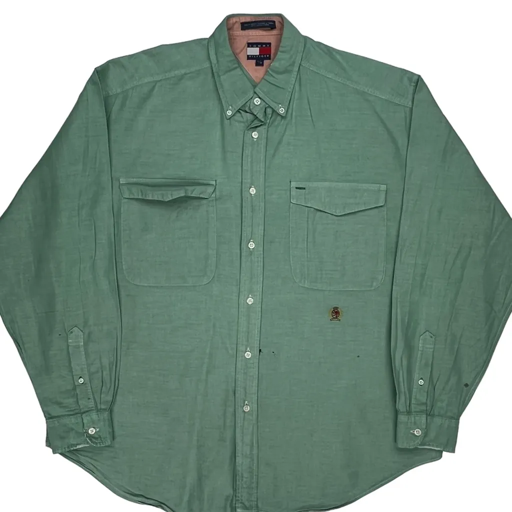 Tommy Hilfiger Shirt - Large Green Cotton - Image 6