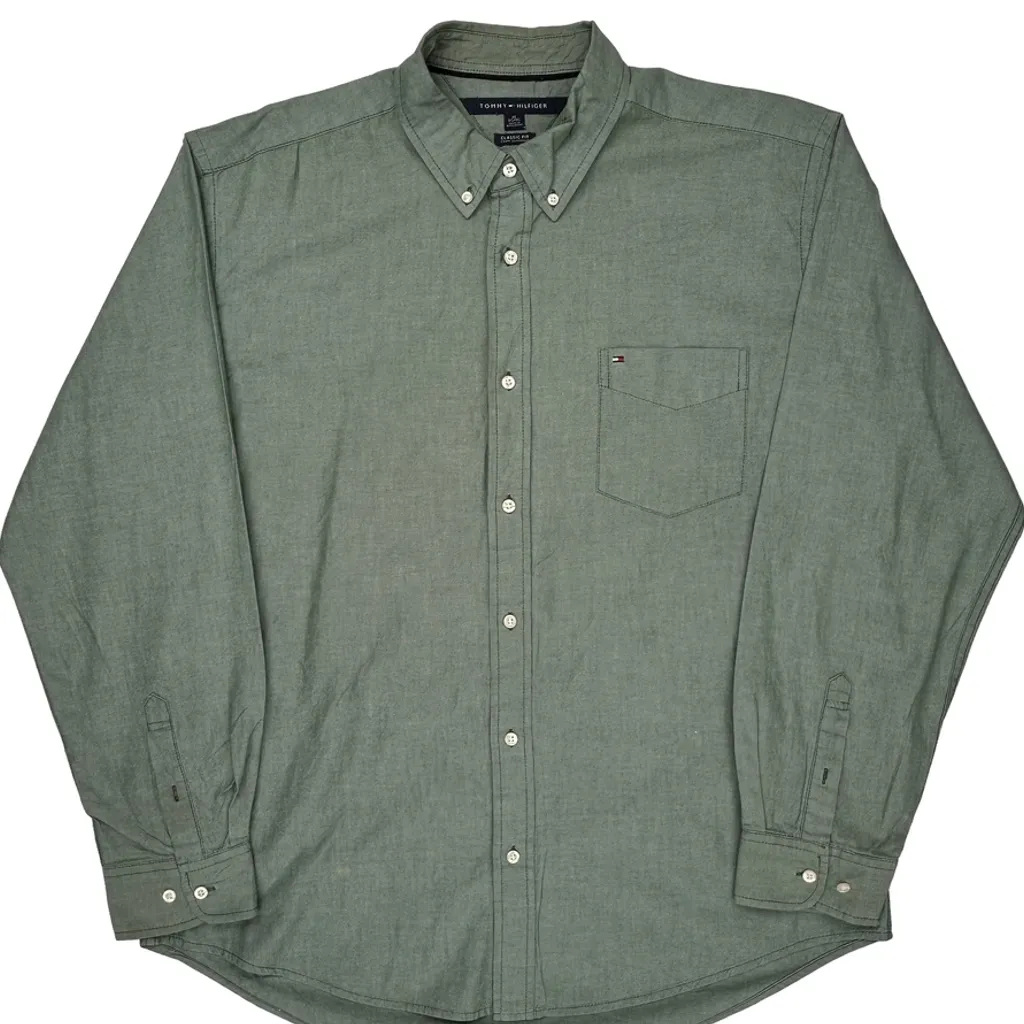 Tommy Hilfiger Shirt - XL Green Cotton - Image 5