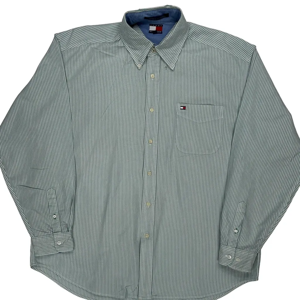 Tommy Hilfiger Striped Shirt - XL Green Cotton - Image 5