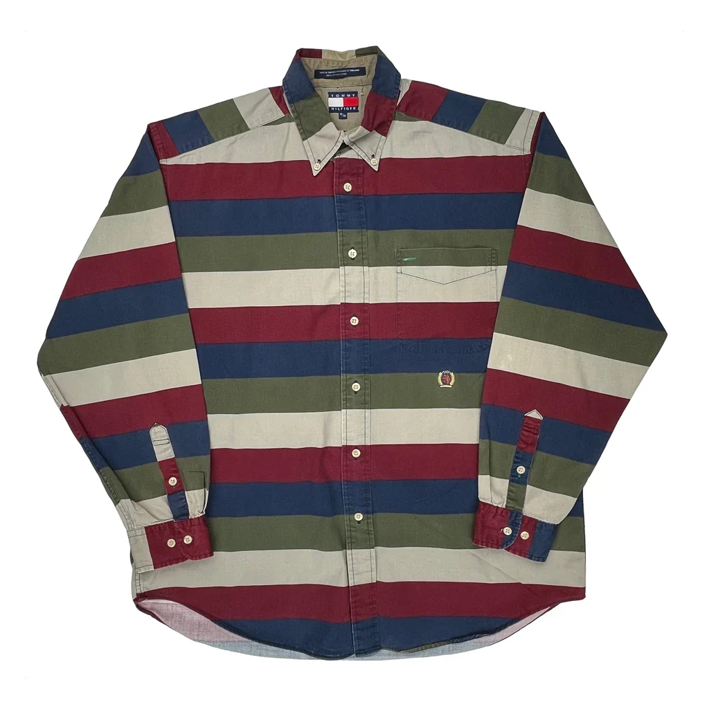 Tommy Hilfiger Striped Shirt - Medium Multicoloured Cotton