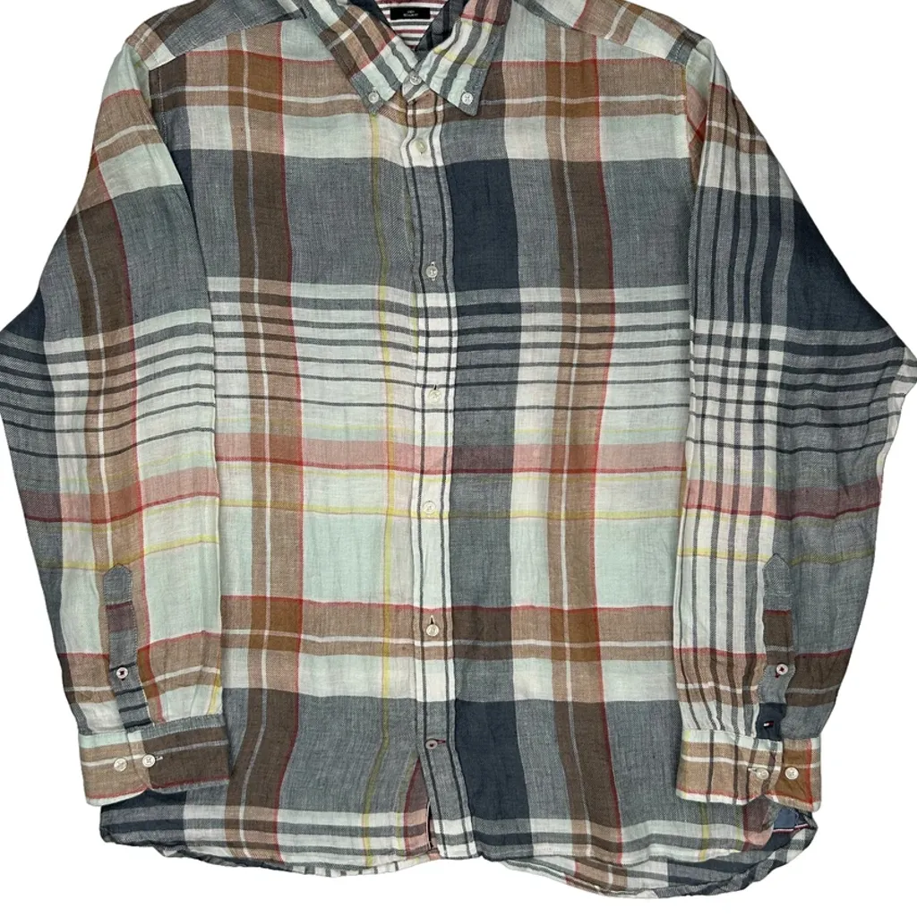 Tommy Hilfiger Checked Shirt - 2XL Multicoloured Linen - Image 4