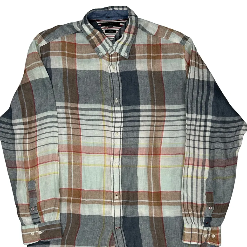Tommy Hilfiger Checked Shirt - 2XL Multicoloured Linen - Image 5