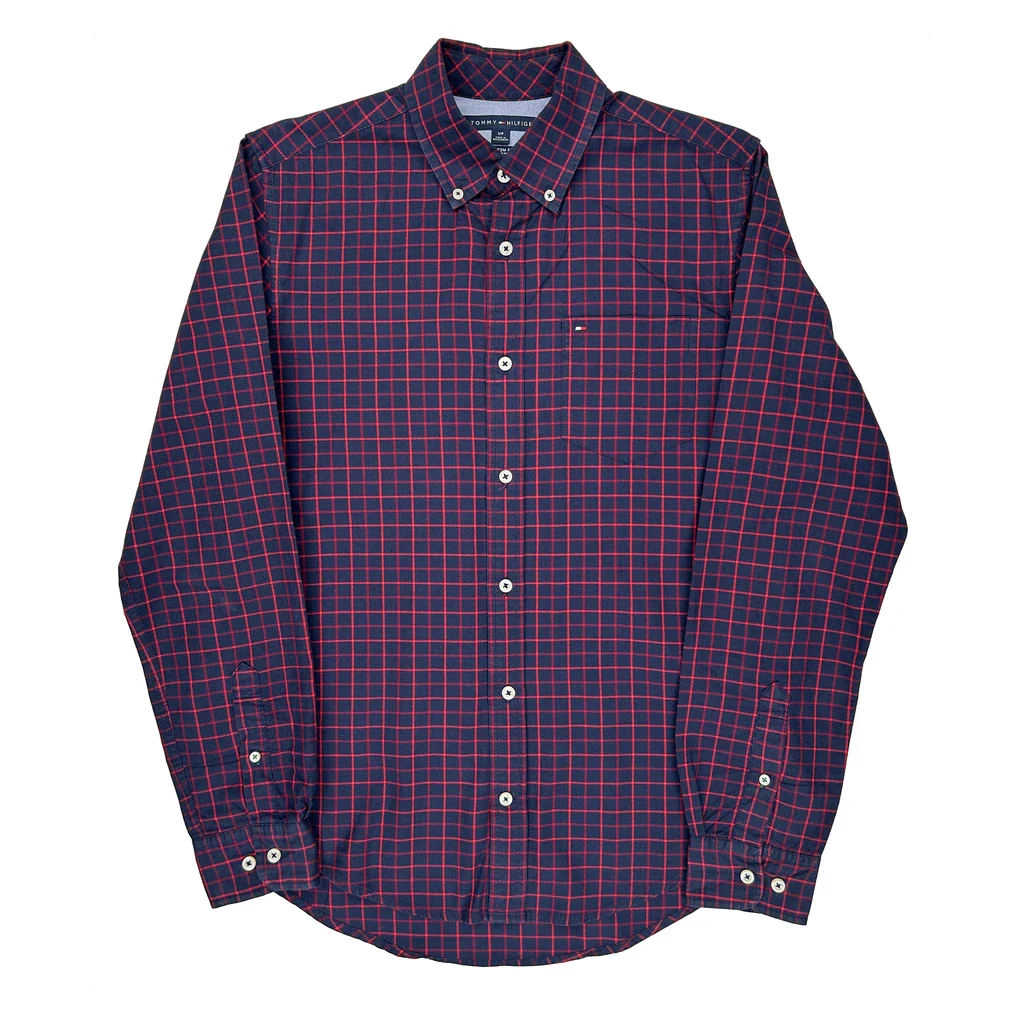 Tommy Hilfiger Checked Shirt - Small Navy Cotton