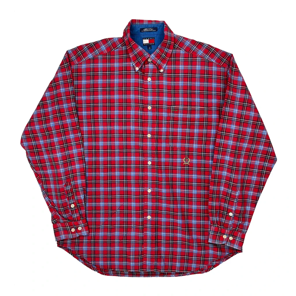 Tommy Hilfiger Checked Shirt - Large Red Cotton