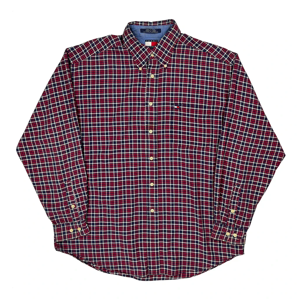 Tommy Hilfiger Checked Shirt - Large Red Cotton