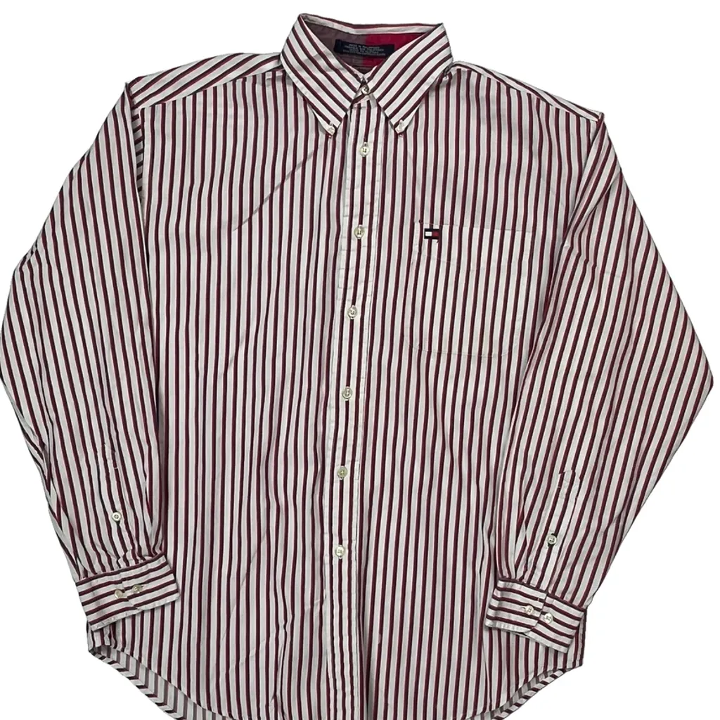 Tommy Hilfiger Striped Shirt - Medium Red Cotton - Image 4