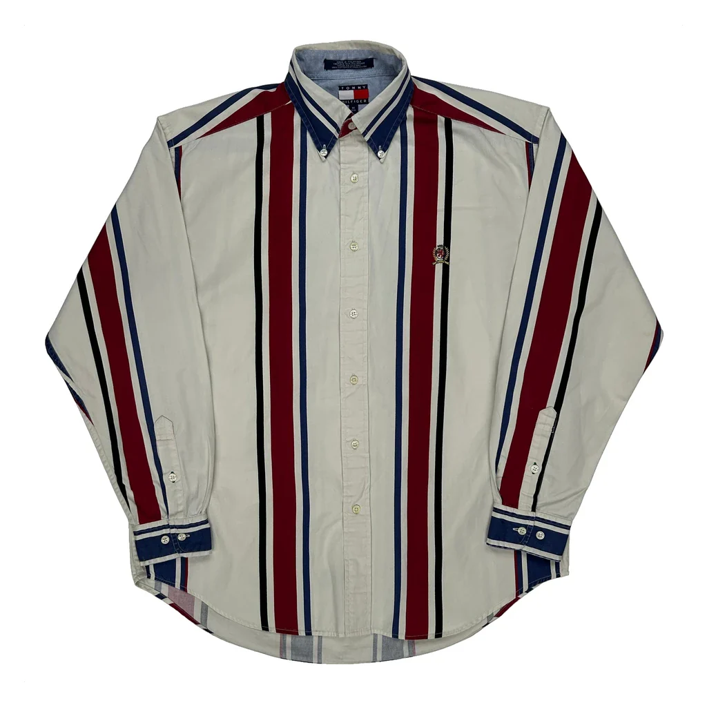 Tommy Hilfiger Striped Shirt - Medium White Cotton