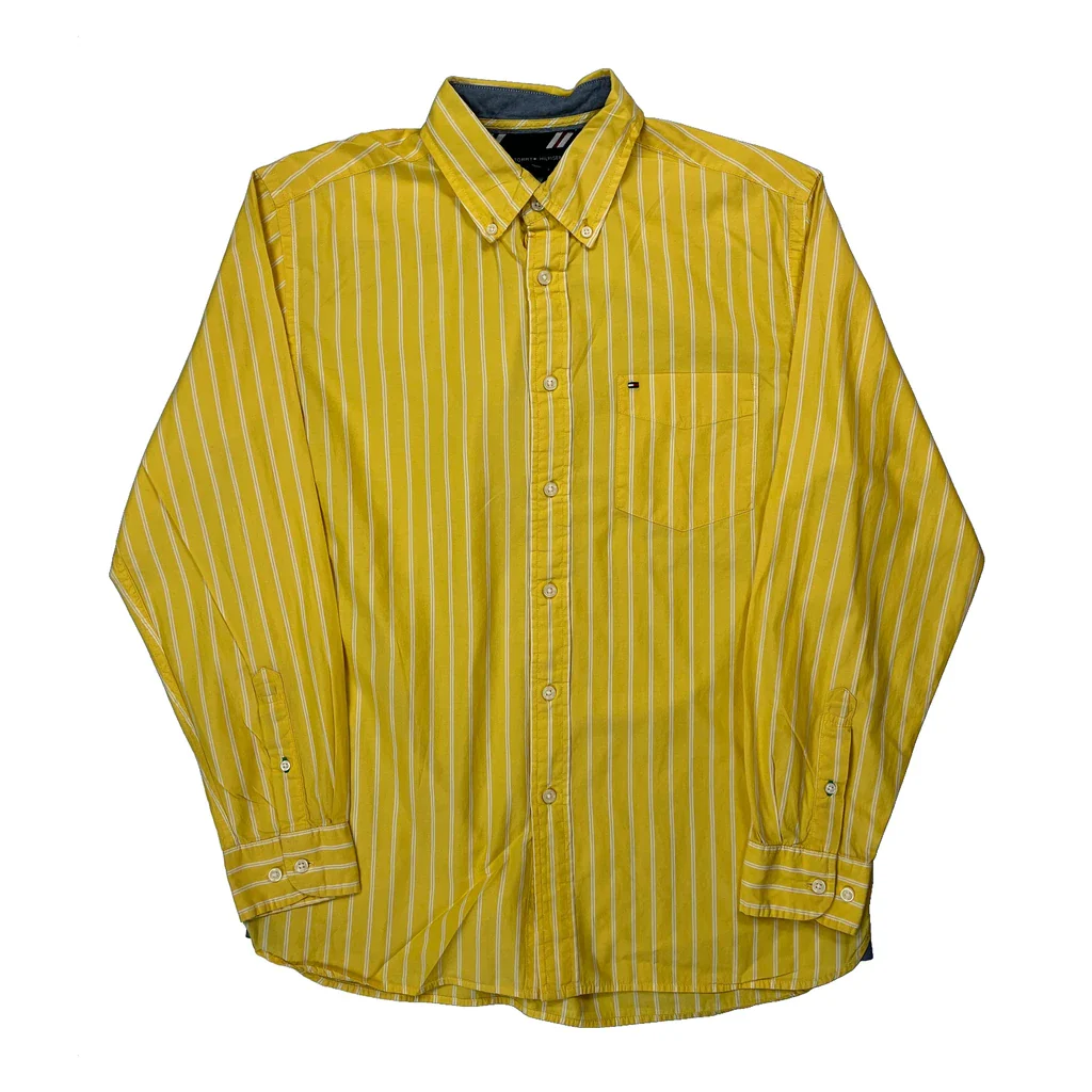Tommy Hilfiger Striped Shirt - Medium Yellow Cotton