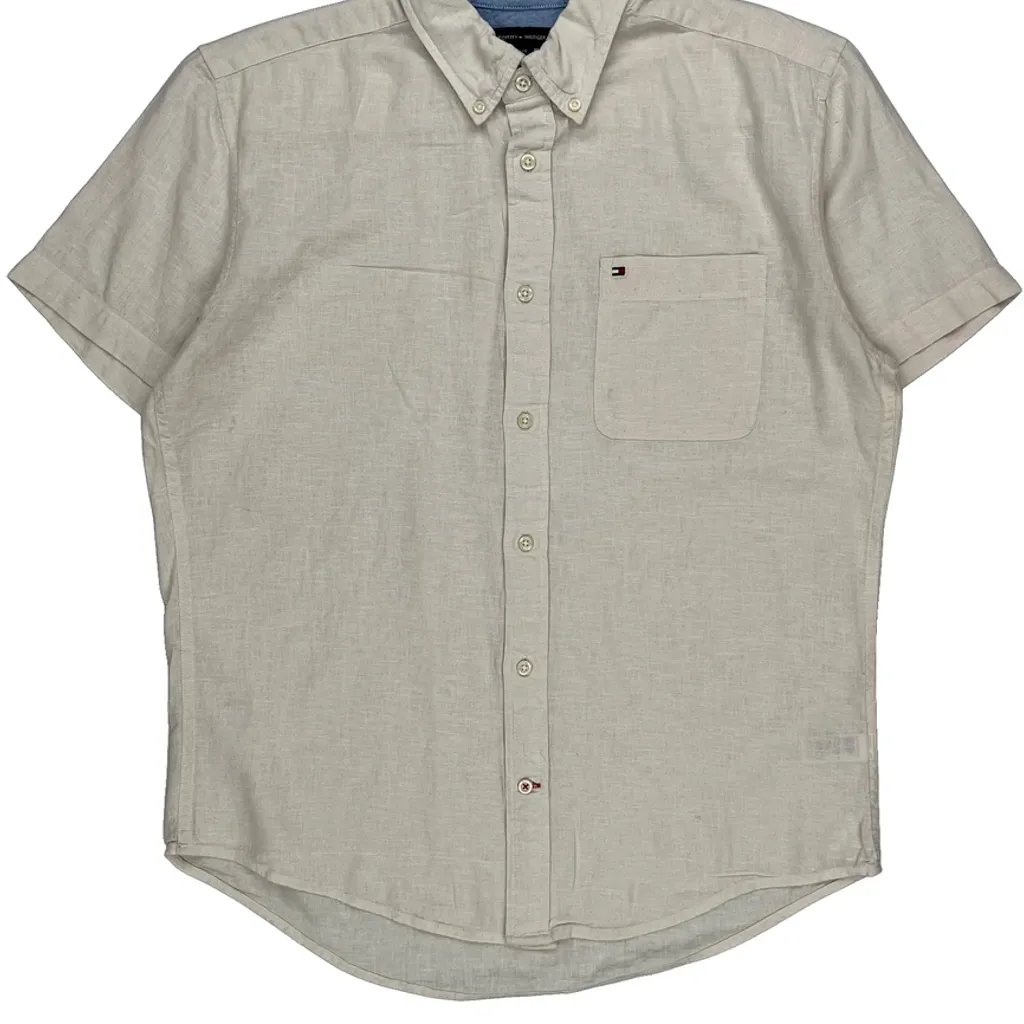 Tommy Hilfiger Short Sleeve Shirt - Large Beige Linen - Image 5