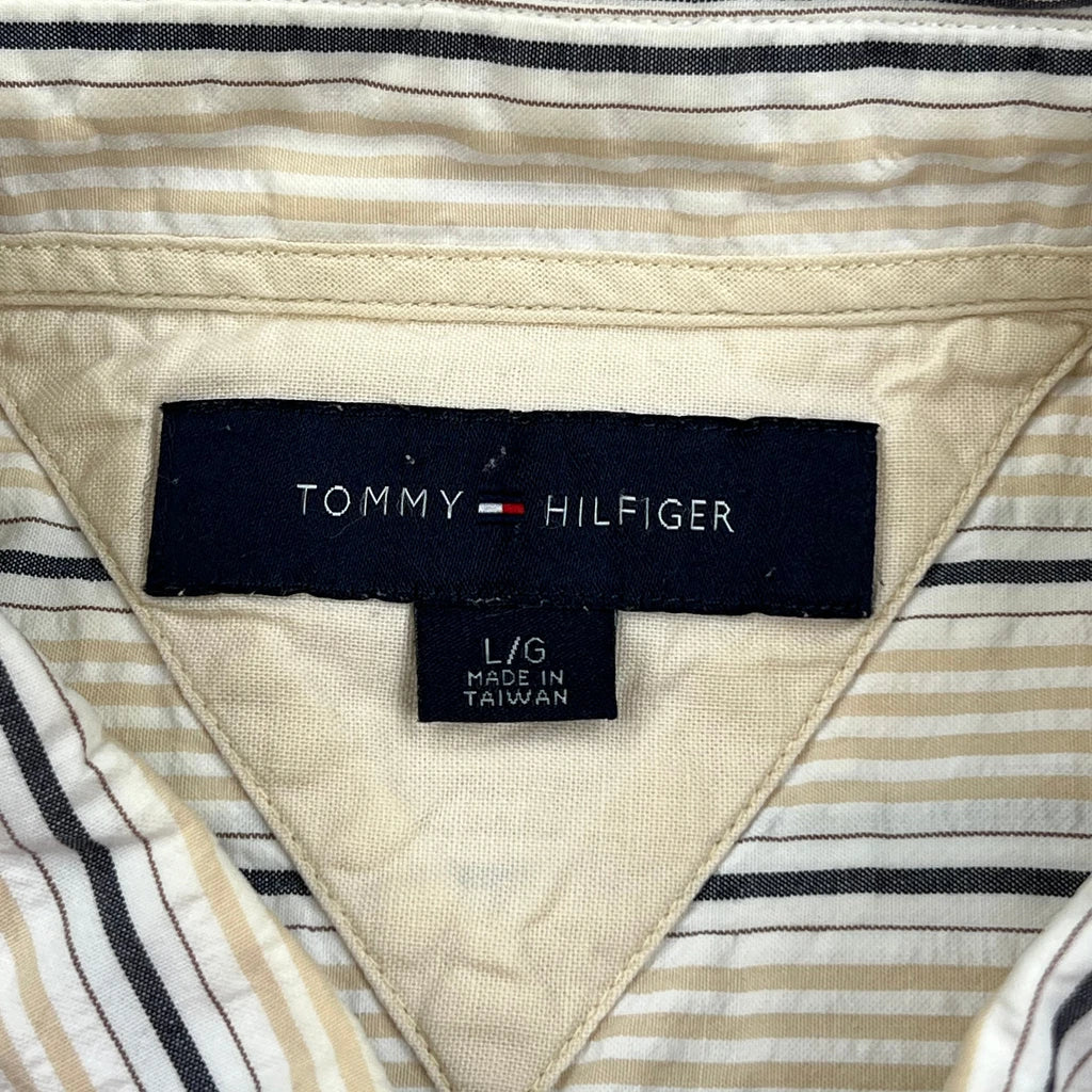 Tommy Hilfiger Striped Short Sleeve Shirt - Large Beige Cotton - Image 3