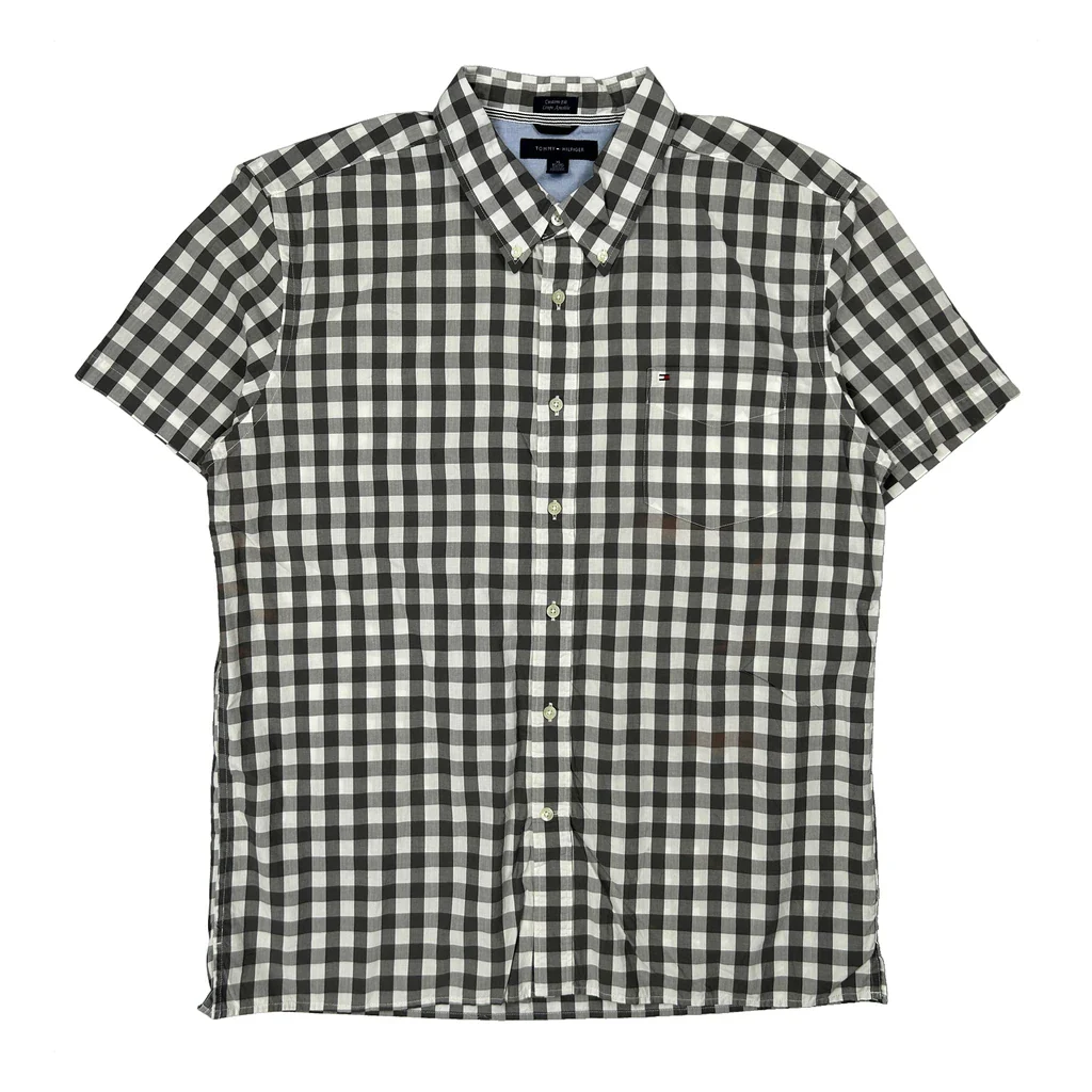 Tommy Hilfiger Checked Short Sleeve Shirt - XL Black & White Cotton
