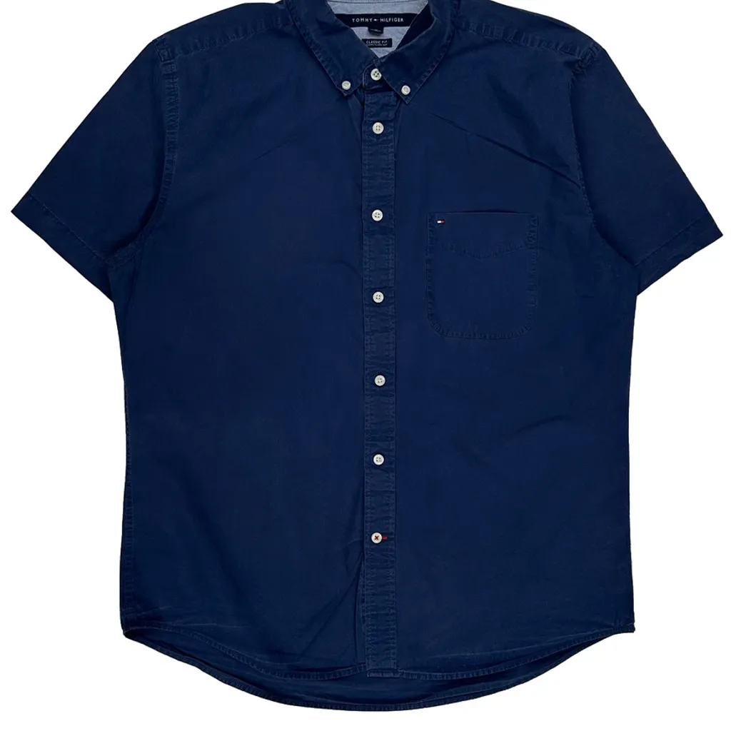 Tommy Hilfiger Short Sleeve Shirt - Large Blue Cotton - Image 4
