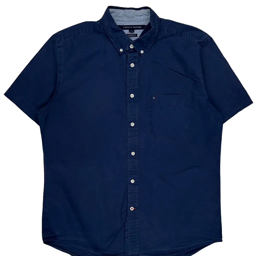 Tommy Hilfiger Short Sleeve Shirt - Large Blue Cotton - Image 5